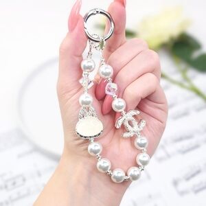 Womens Handmade Bunny Faux Pearl and Silver Keychain Charm